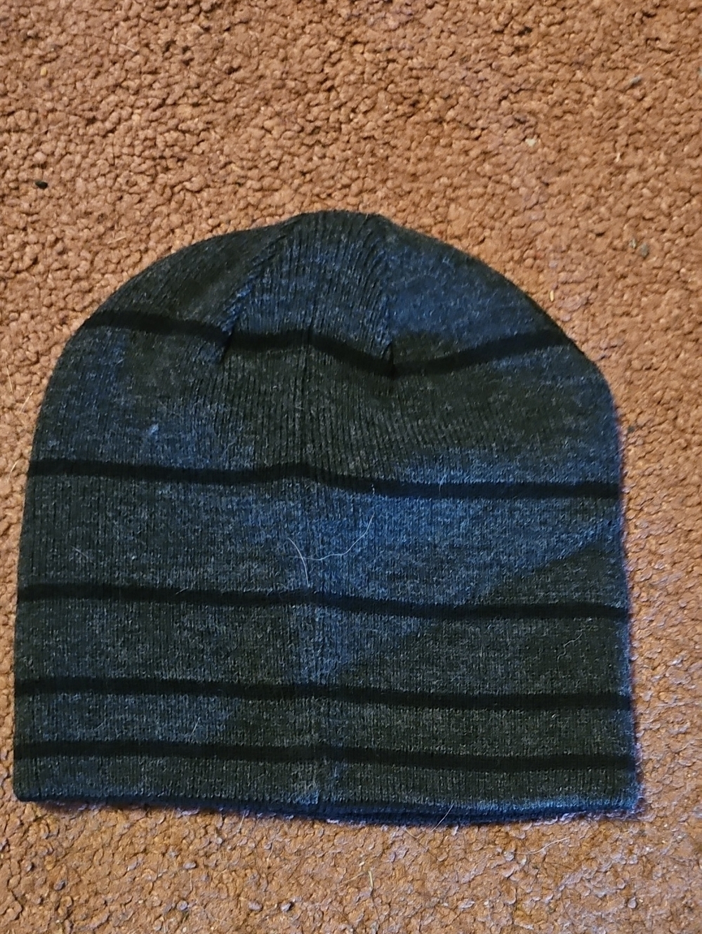 Men's Heather Gray Knit Beanie with Black Stripes
